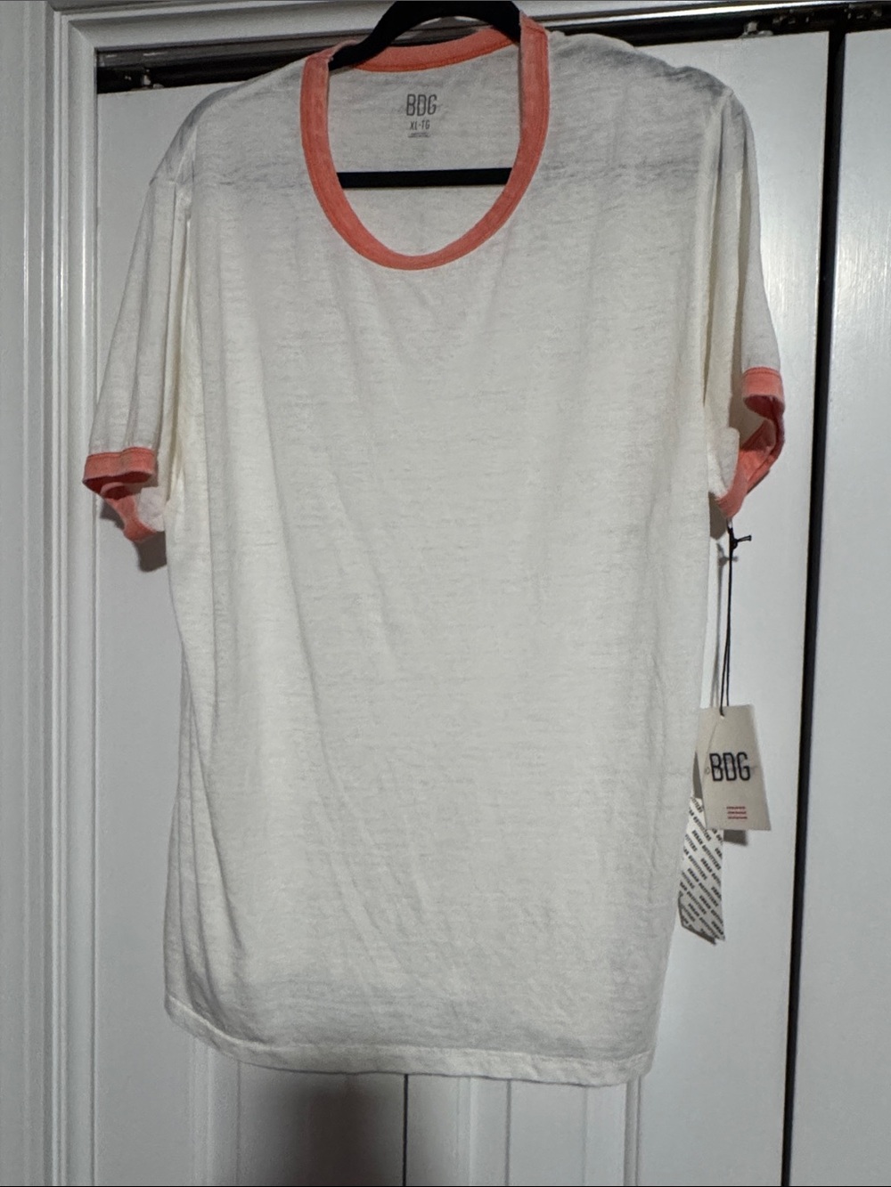 BDG Cream Short-Sleeve Ringer Tee with Coral Trim